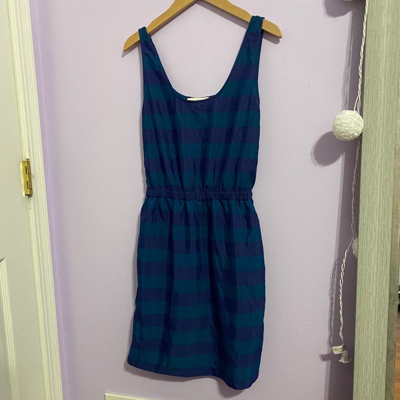 LOFT Blue Striped Summer Sleeveless Dress Medium - Picture 3 of 5